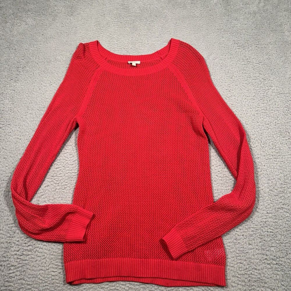 Talbots Red Sweater Open Knit 100% Cotton Medium‎ M